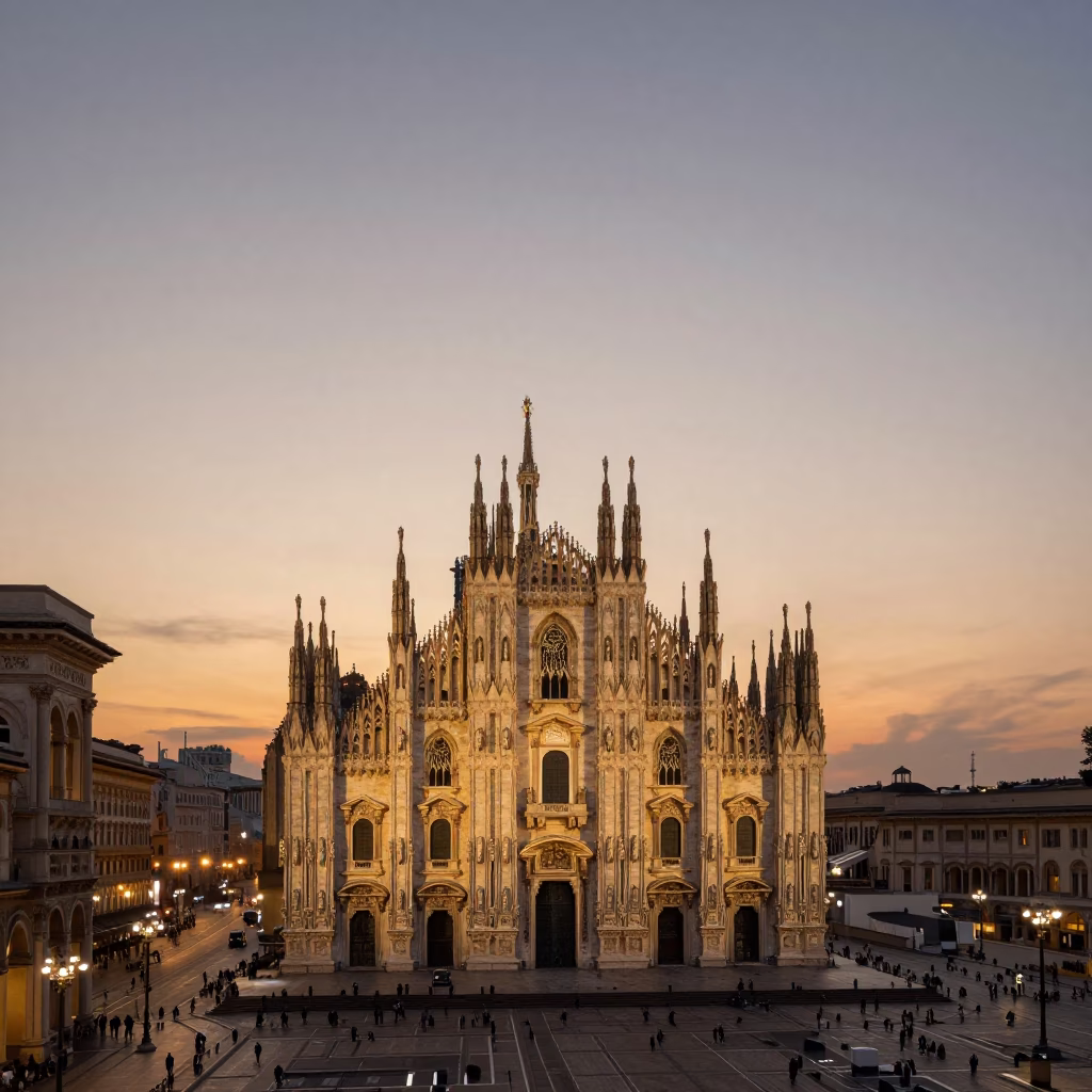 Milan Italy Evening Skyline and Urban Street Life at Sunset in in Milan, Italy