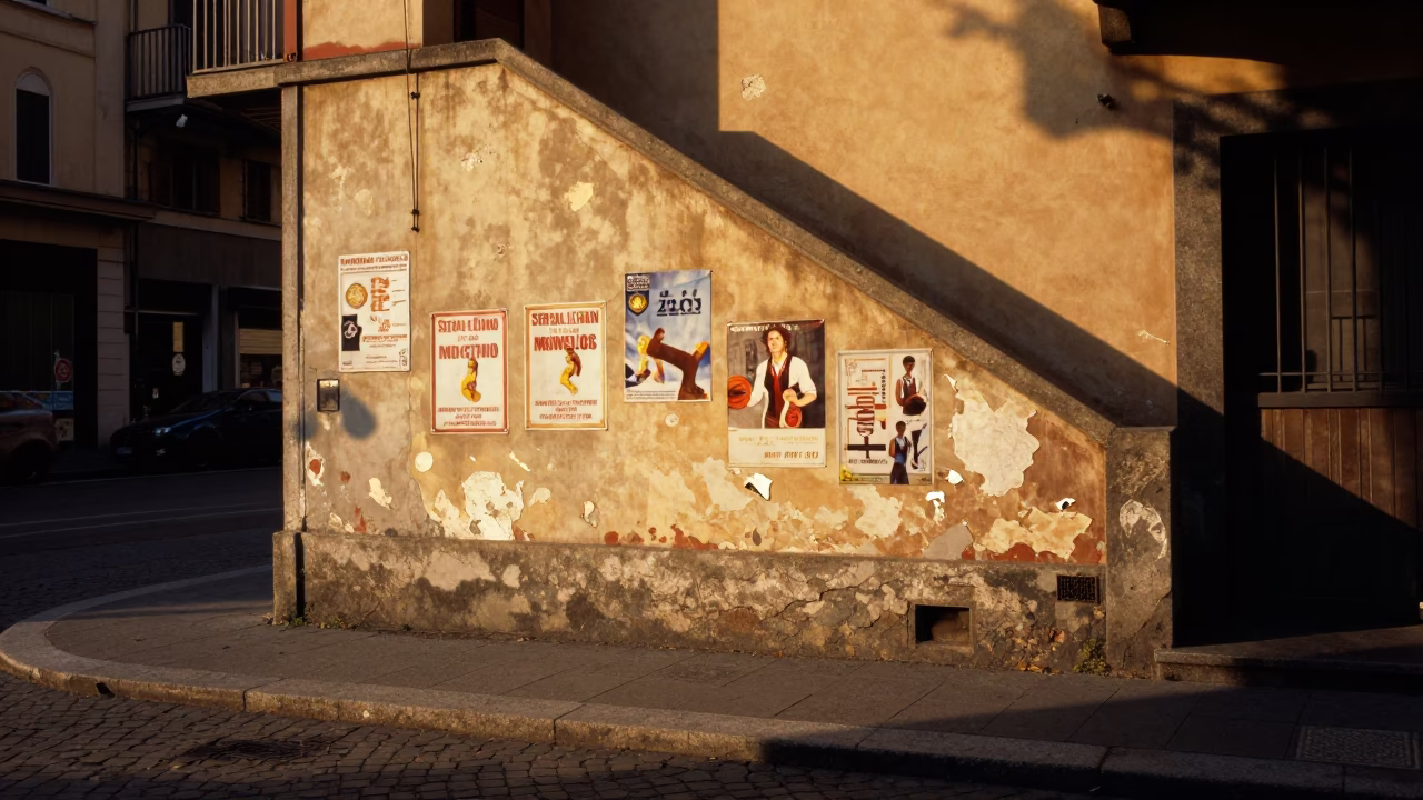 Milan Italy Honeyed Evening Light Street Scene with Faded Wall Photography in in Milan, Italy