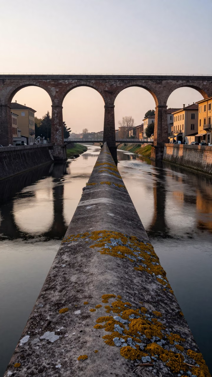 Milan Italy Nautical Dawn Aqueduct Maintenance Path Lichen Parapets Urban Street Scene in in Milan, Italy