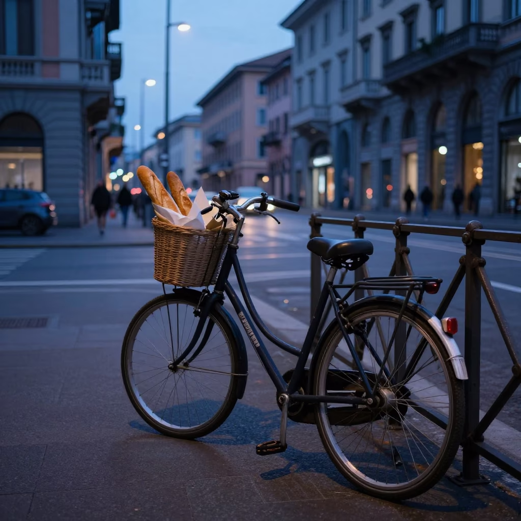 Milan Italy Nautical Dawn Street Scene with Bicycle and Urban Details in in Milan, Italy