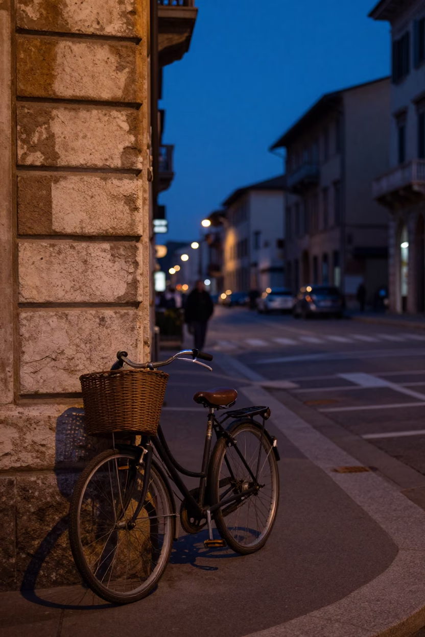 Milan Italy Nautical Dawn Street Scene with Bicycle Basket and Urban Life in in Milan, Italy