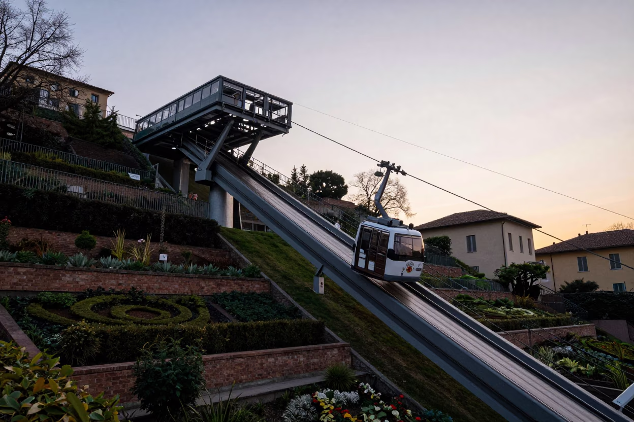 Milan Nautical Dawn Funicular Rising Through Terraced Gardens in in Milan, Italy