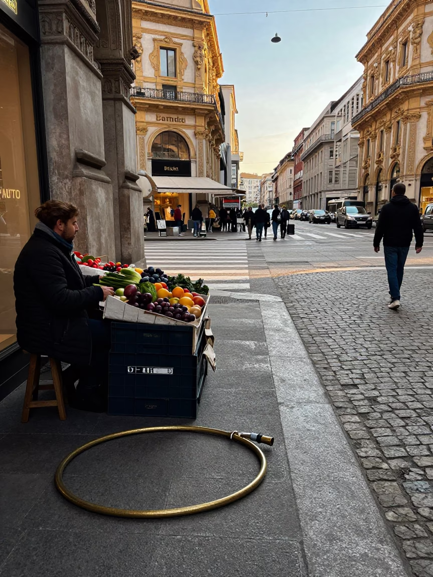 Milan Street Corner at The Early Afternoon Light in in Milan, Italy