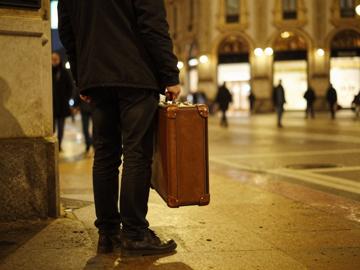 Milan Street Scene at Midnight Light in in Milan, Italy