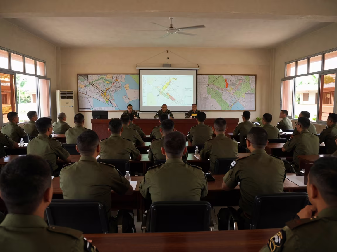 Military Briefing Room Before Dusk in Taunggyi in in a mess hall before service near Taunggyi