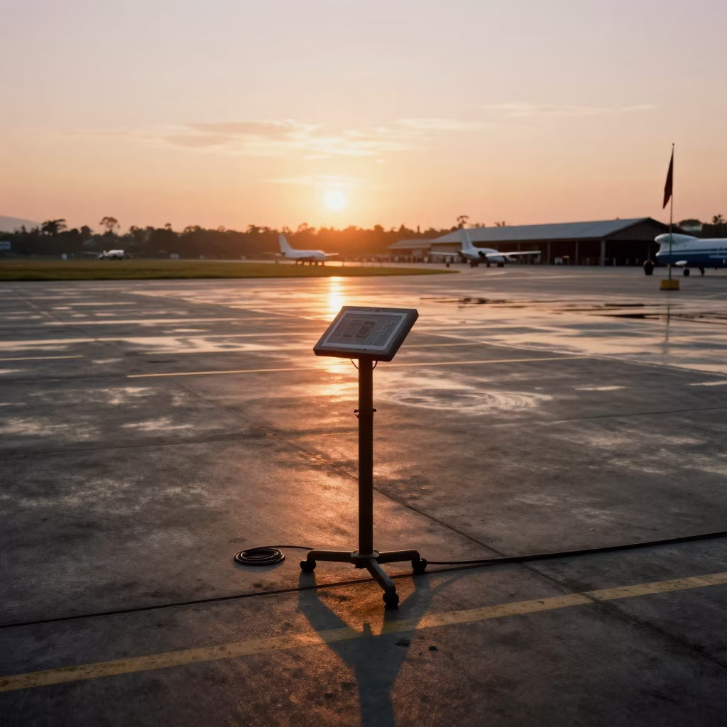 Military Briefing Stand Sunset Flight Line in along an airbase flight line in Jardin Botanico, Medellin