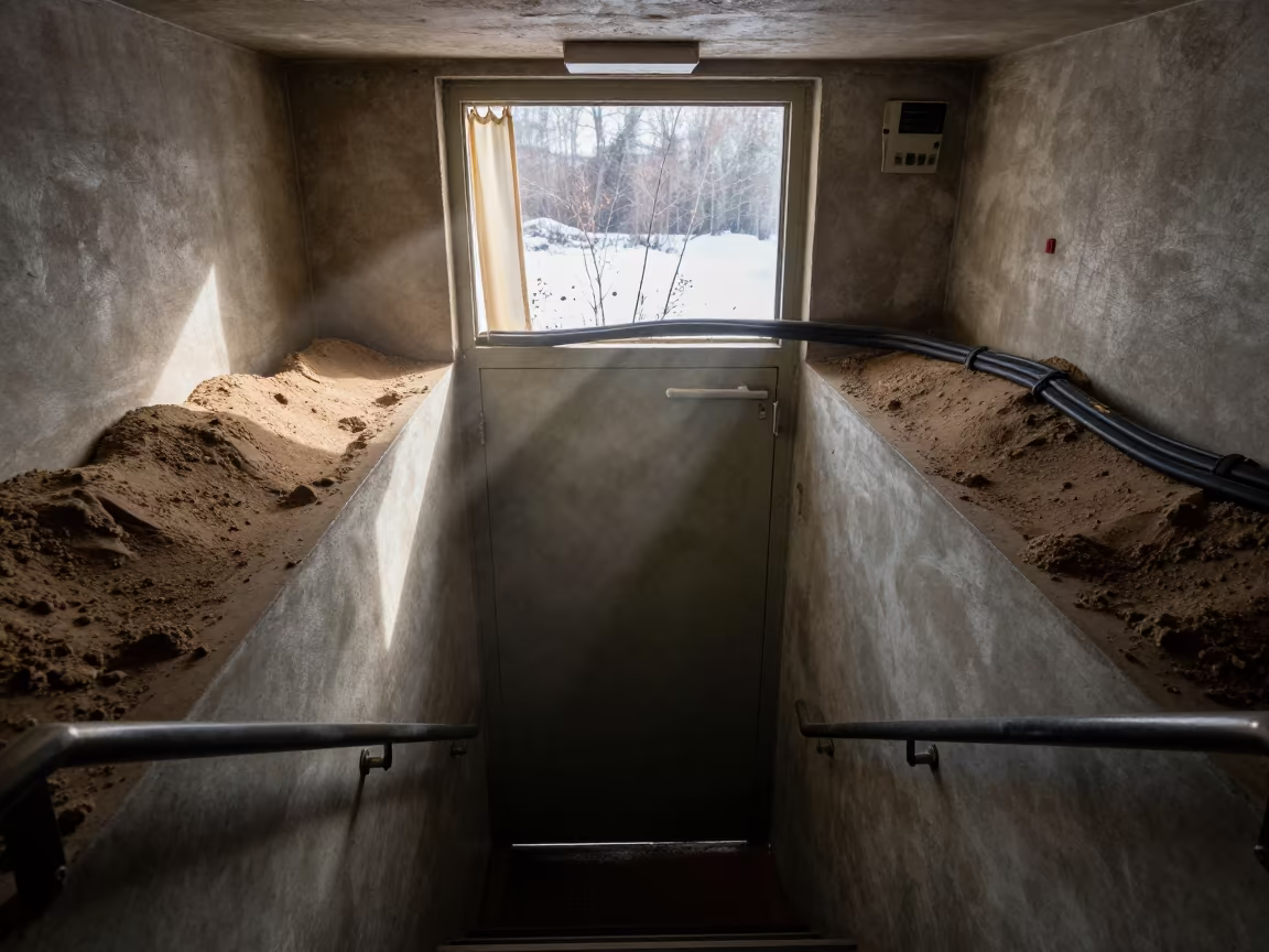 Military Bunker Entrance with Blast Handles and Cables in inside a bunker stairwell near Chatham-Kent