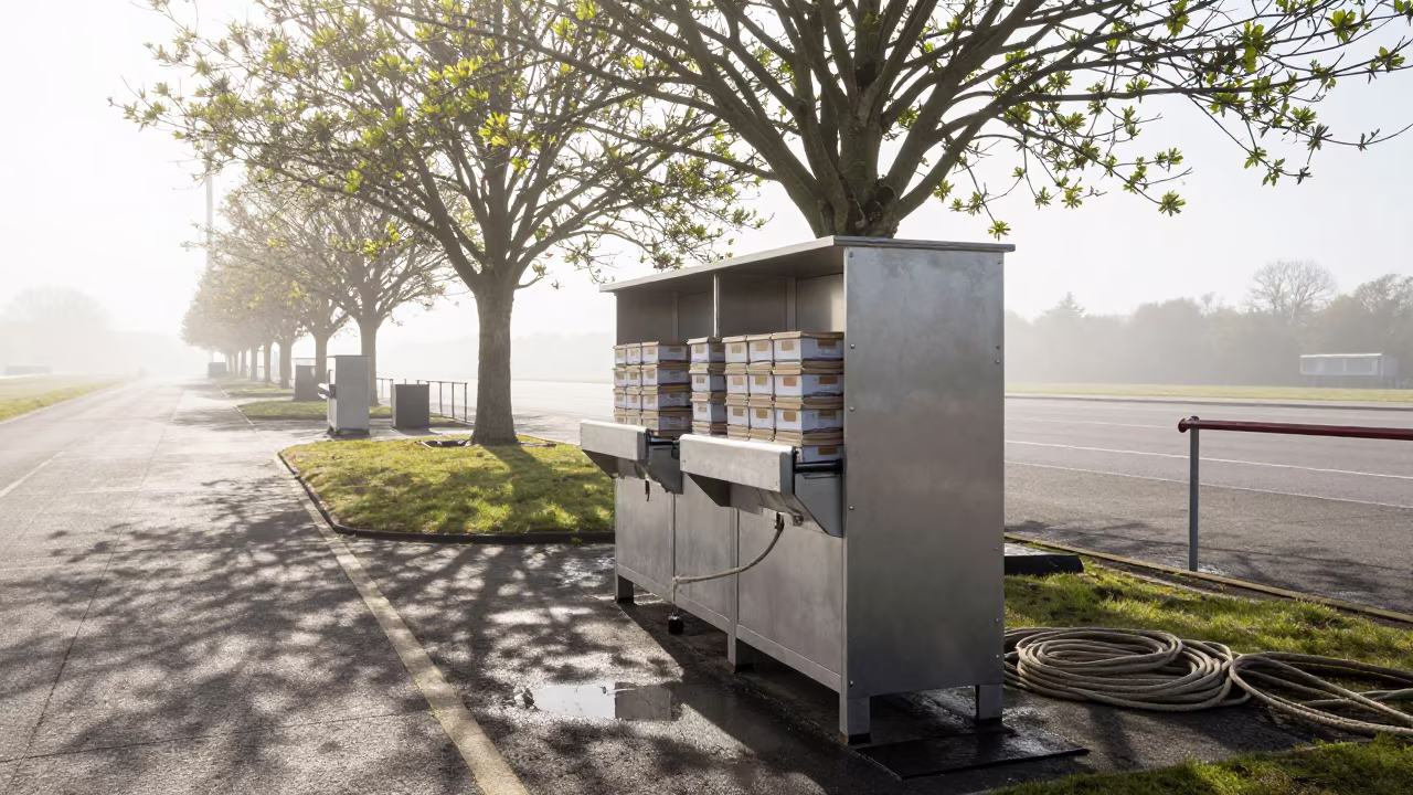 Military Canteen Station Noon Fog Airbase in along an airbase flight line in Northern Ireland