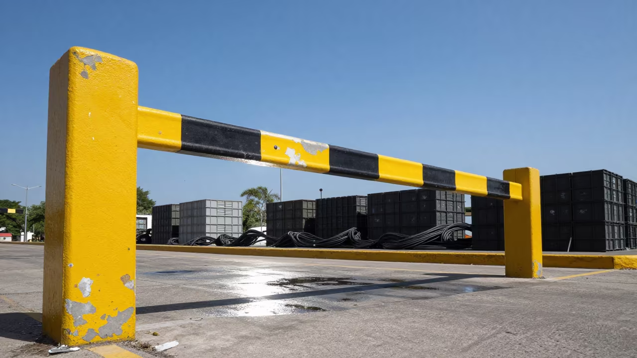 Military Checkpoint Barrier Noon Light in on a parade ground near Ciudad Guayana