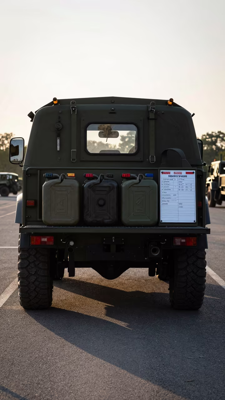 Military Convoy Halt in Brno Evening Light in on a parade ground near Brno