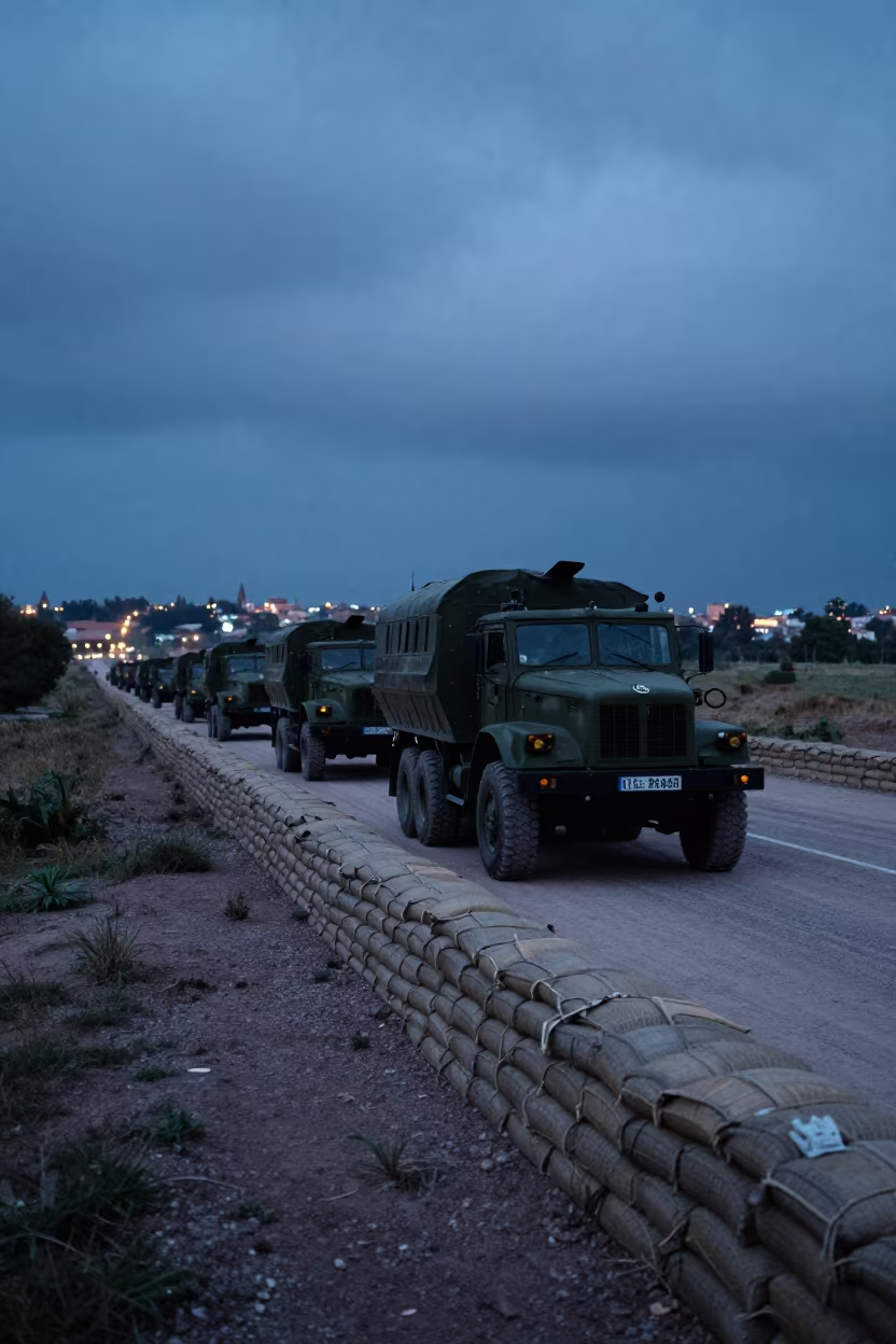 Military Convoy on Potosi Parade Ground in on a parade ground near Potosi