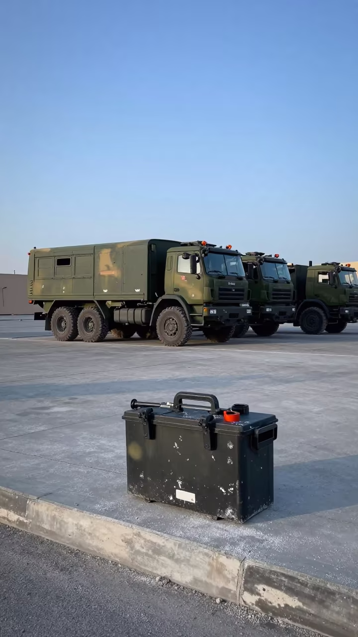 Military Deicer Nozzle Box at Midnight in Riyadh in beside a convoy halt on open ground near Riyadh