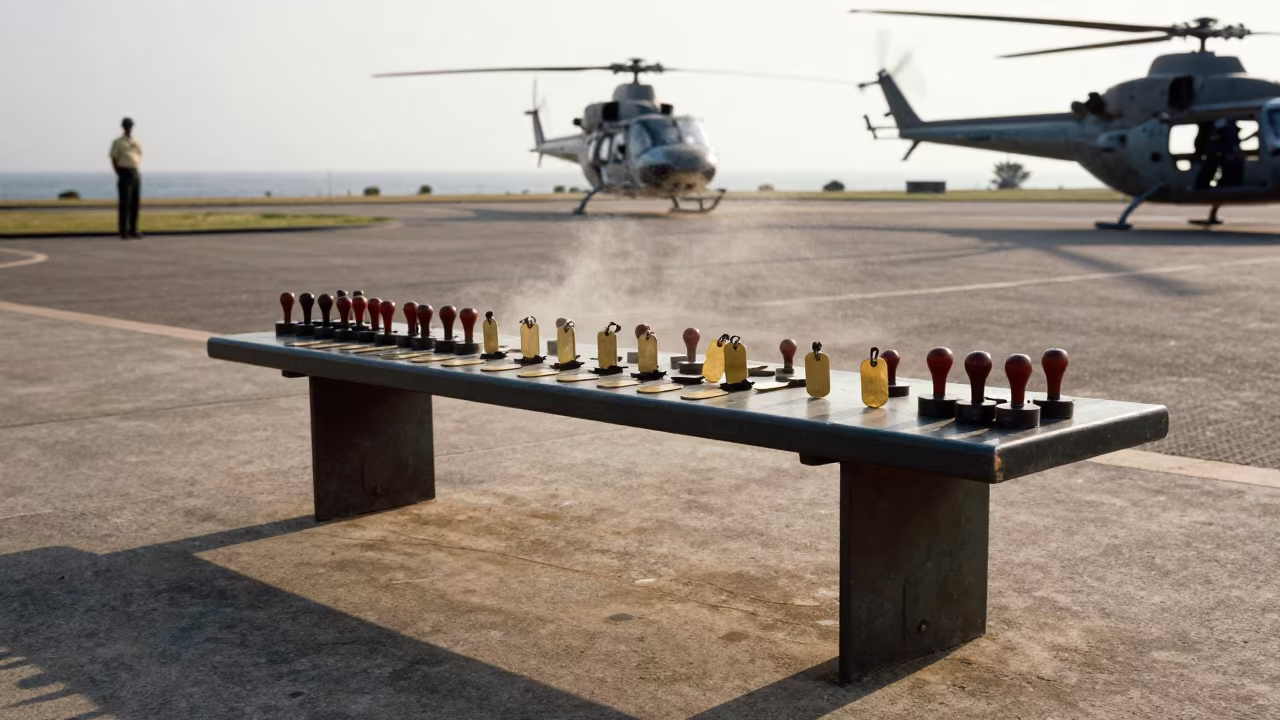 Military Dog Tag Stamping Bench Douala Parade Ground in on a parade ground near Douala