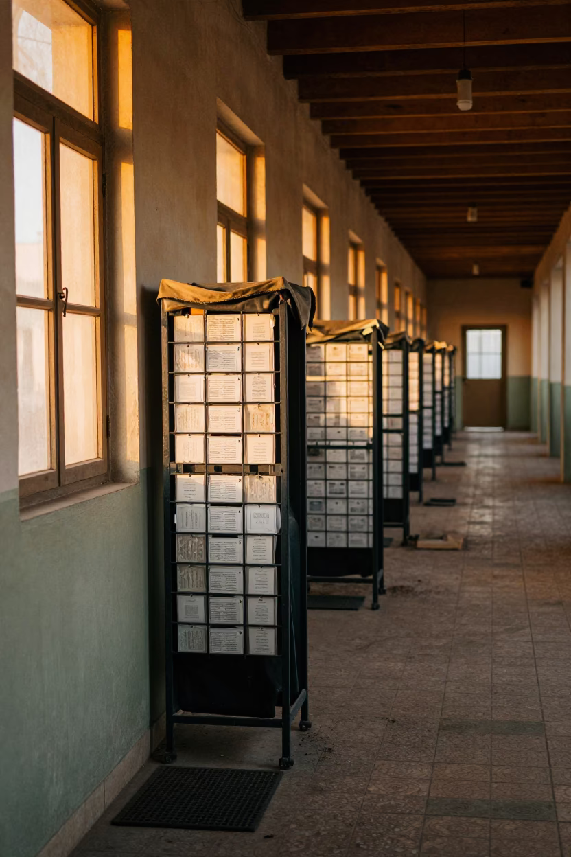 Military Drip Pan Rack in Edfu Barracks in inside a barracks corridor in Edfu