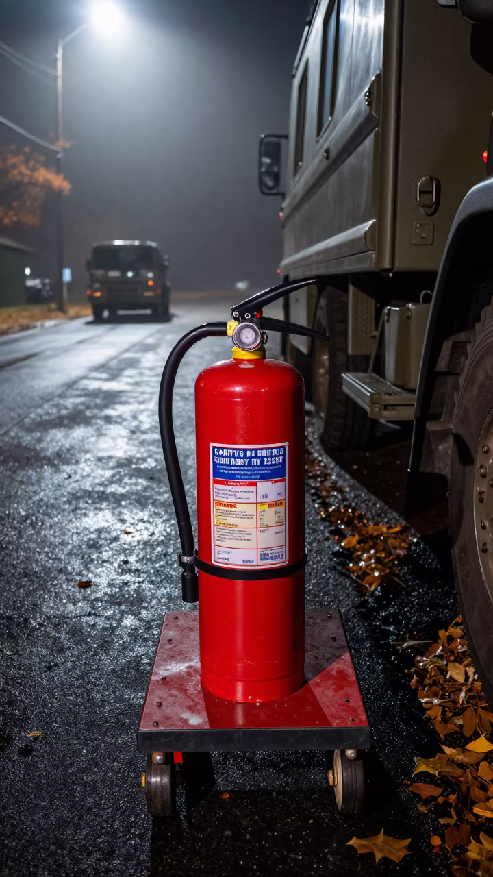 Military Foam Cart Under Night Fog Light in beside a convoy halt on open ground in North Carolina