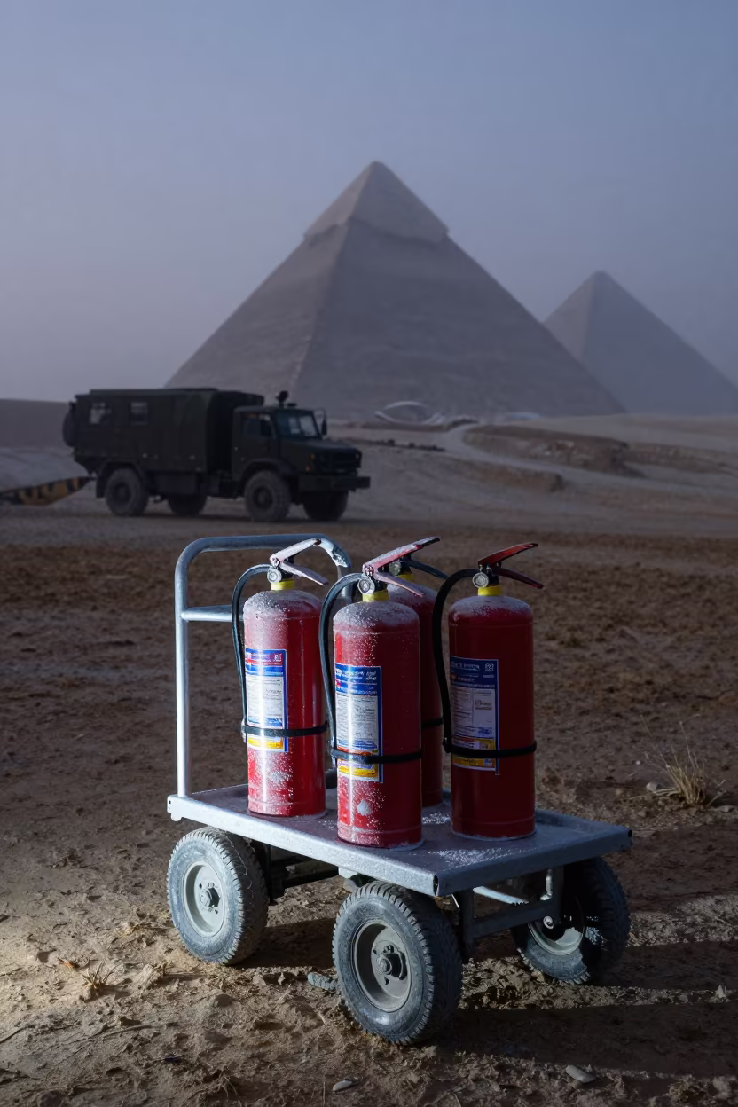 Military Foam Cart Under Predawn Light Giza in beside a convoy halt on open ground near Giza