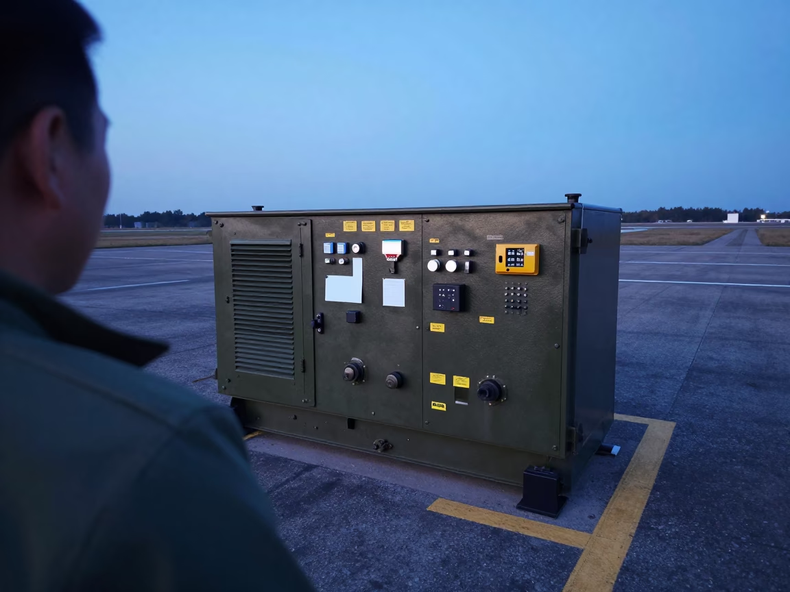 Military Generator Board in Taoyuan Twilight in along an airbase flight line in Taoyuan