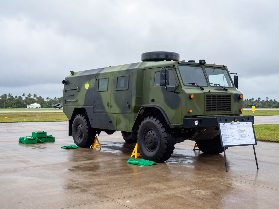 Military Hardstand Spill Kits Grease Board Monsoon in along an airbase flight line near Victoria