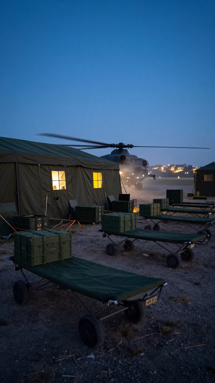 Military Hospital Tent at Saxony Convoy Halt in beside a convoy halt on open ground in Saxony