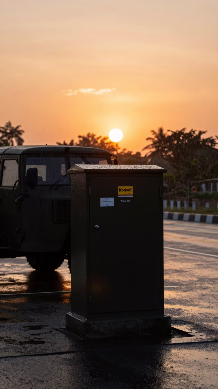 Military Key Locker Silhouette at Sunset Drizzle in at a checkpoint lane near Mira-Bhayandar