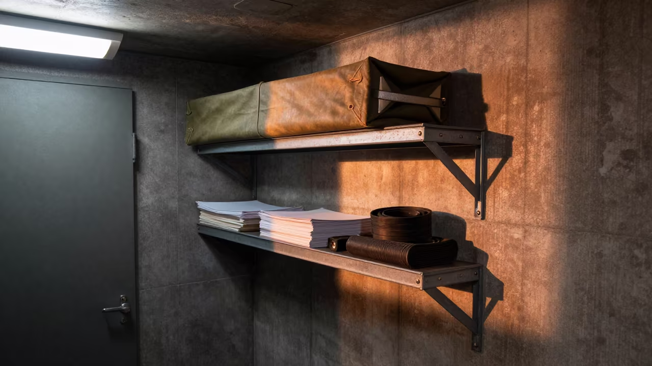 Military Latrine Shelf in Iceland Bunker in inside a bunker stairwell in Iceland