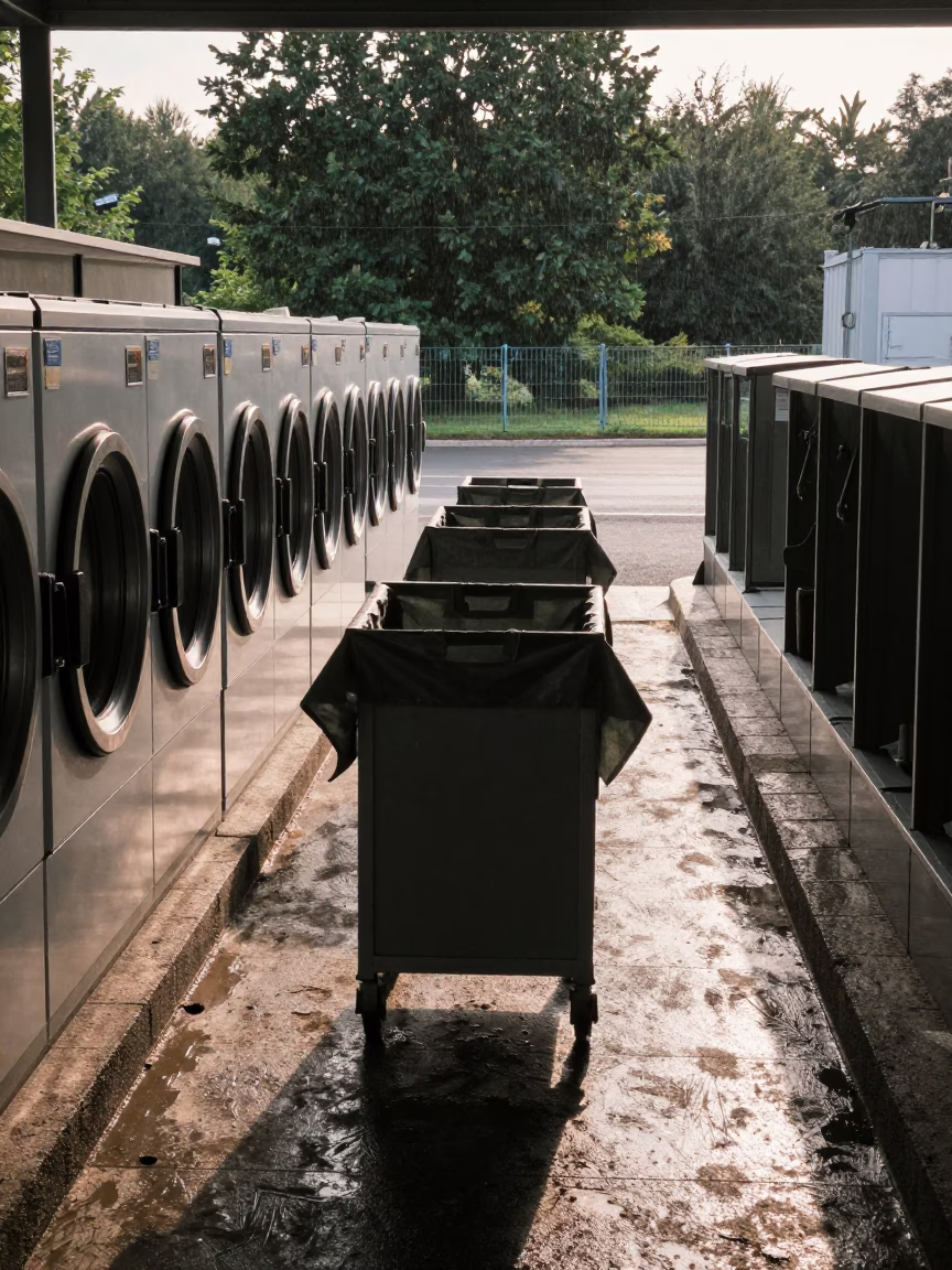 Military Laundry Cart at Belgium Checkpoint Morning in at a checkpoint lane in Belgium