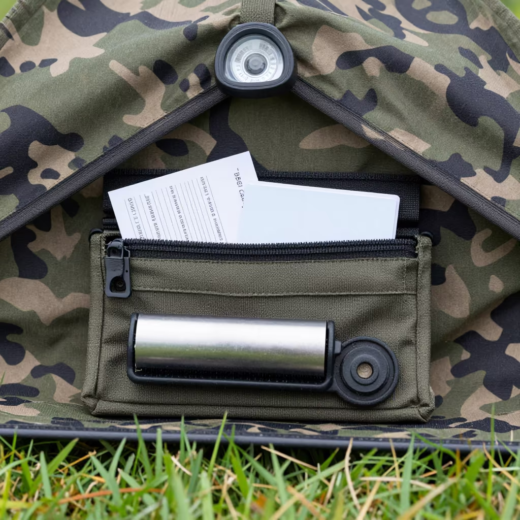 Military Lens Pouch Under Netting in Ireland in beneath a camouflage net shelter in Ireland