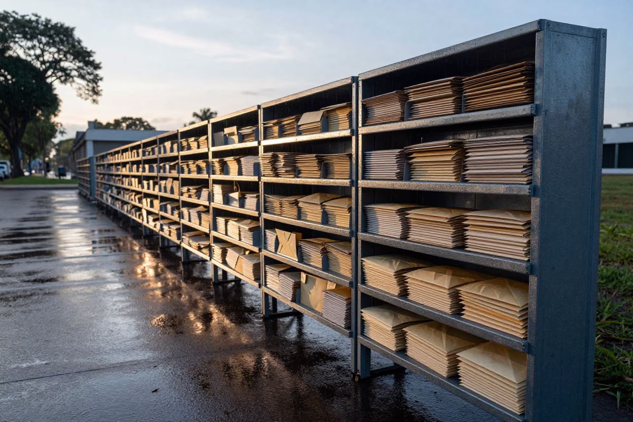 Military Mail Hold Shelf Before Sunrise in on a parade ground in Paraná