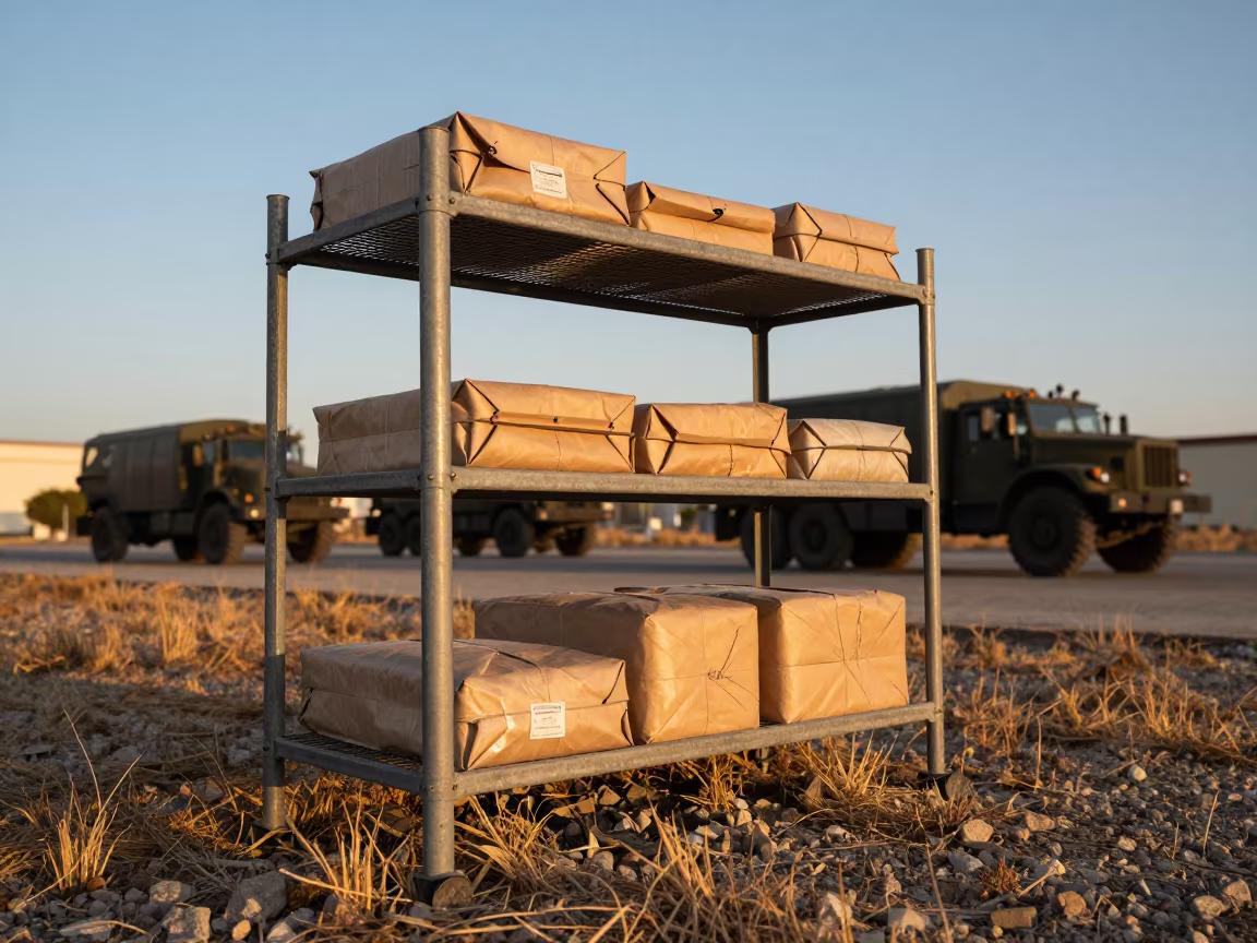 Military Mail Hold Shelf Golden Hour Gómez Palacio in beside a convoy halt on open ground in Gómez Palacio