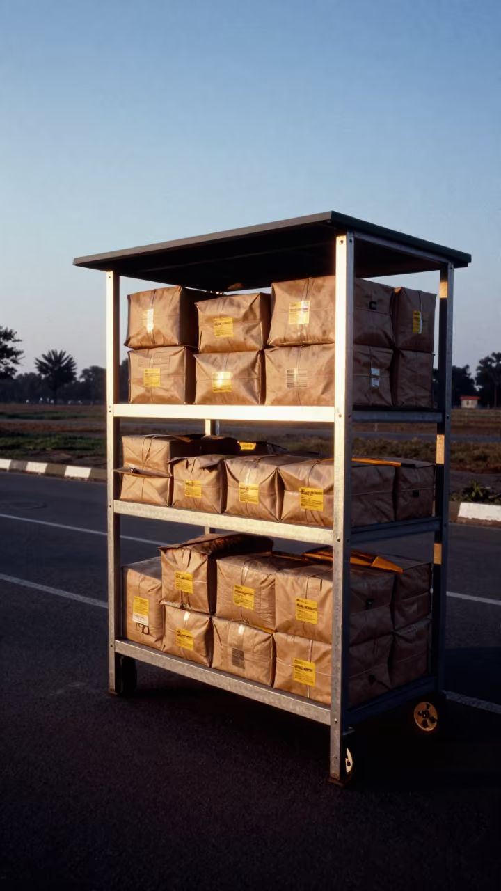 Military Mail Shelf Before Sunrise Nkongsamba in at a checkpoint lane near Nkongsamba