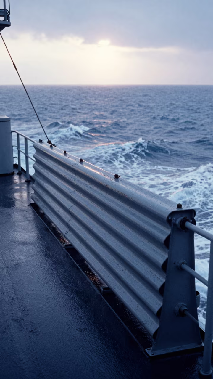 Military Obstacle Wall in Morning Rain in on a naval deck in rough wind near Tijuana