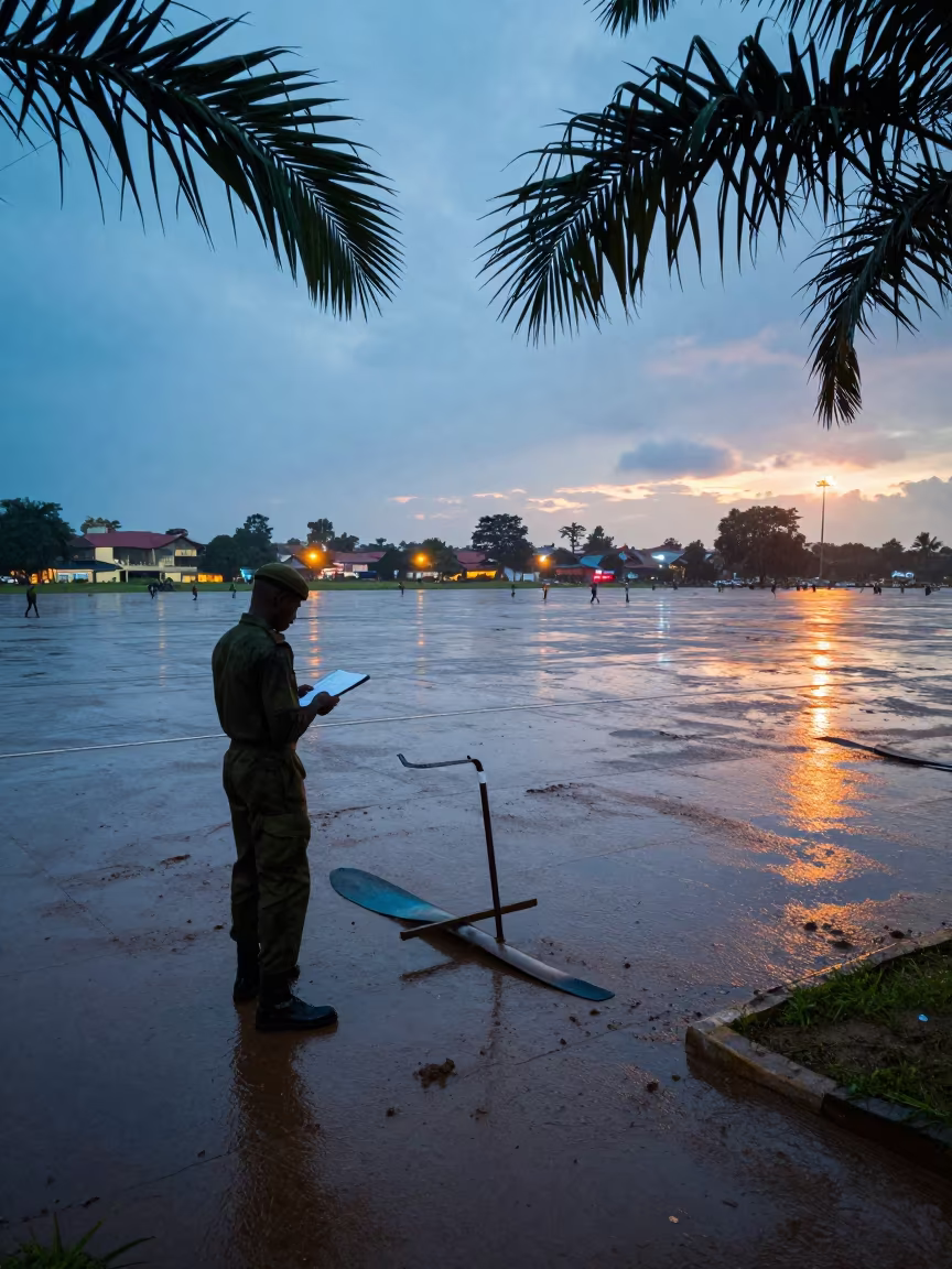 Military Paddle Stand Maintenance at Blue Hour Minna in on a parade ground in Minna