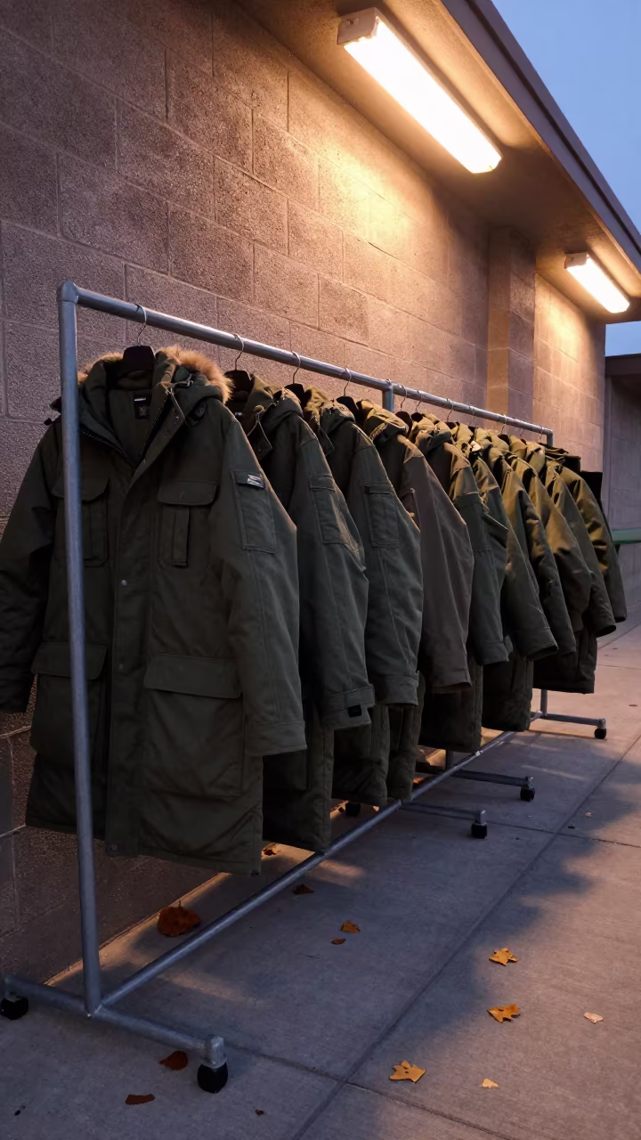 Military Parkas Silhouetted at Tijuana Checkpoint in at a checkpoint lane in Tijuana