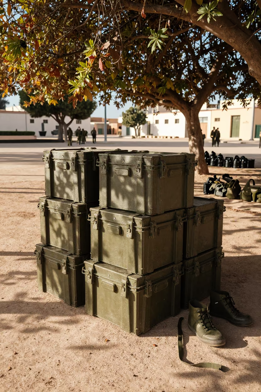 Military Ration Crates on Casablanca Parade Ground in on a parade ground near Casablanca