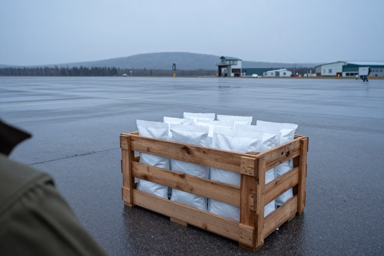 Military Salt Packet Crate on Airbase Flight Line in along an airbase flight line in Northwest Territories