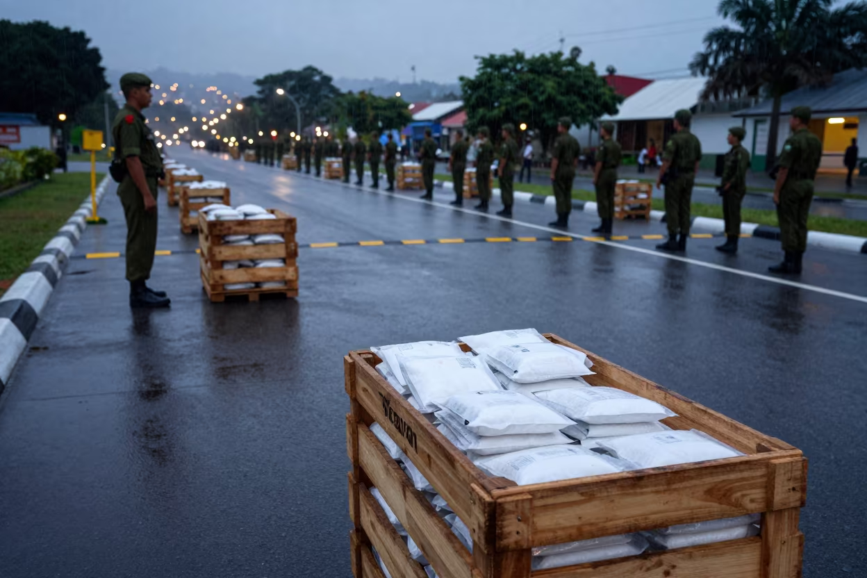Military Salt Packet Crate at Davao Checkpoint in at a checkpoint lane near Davao