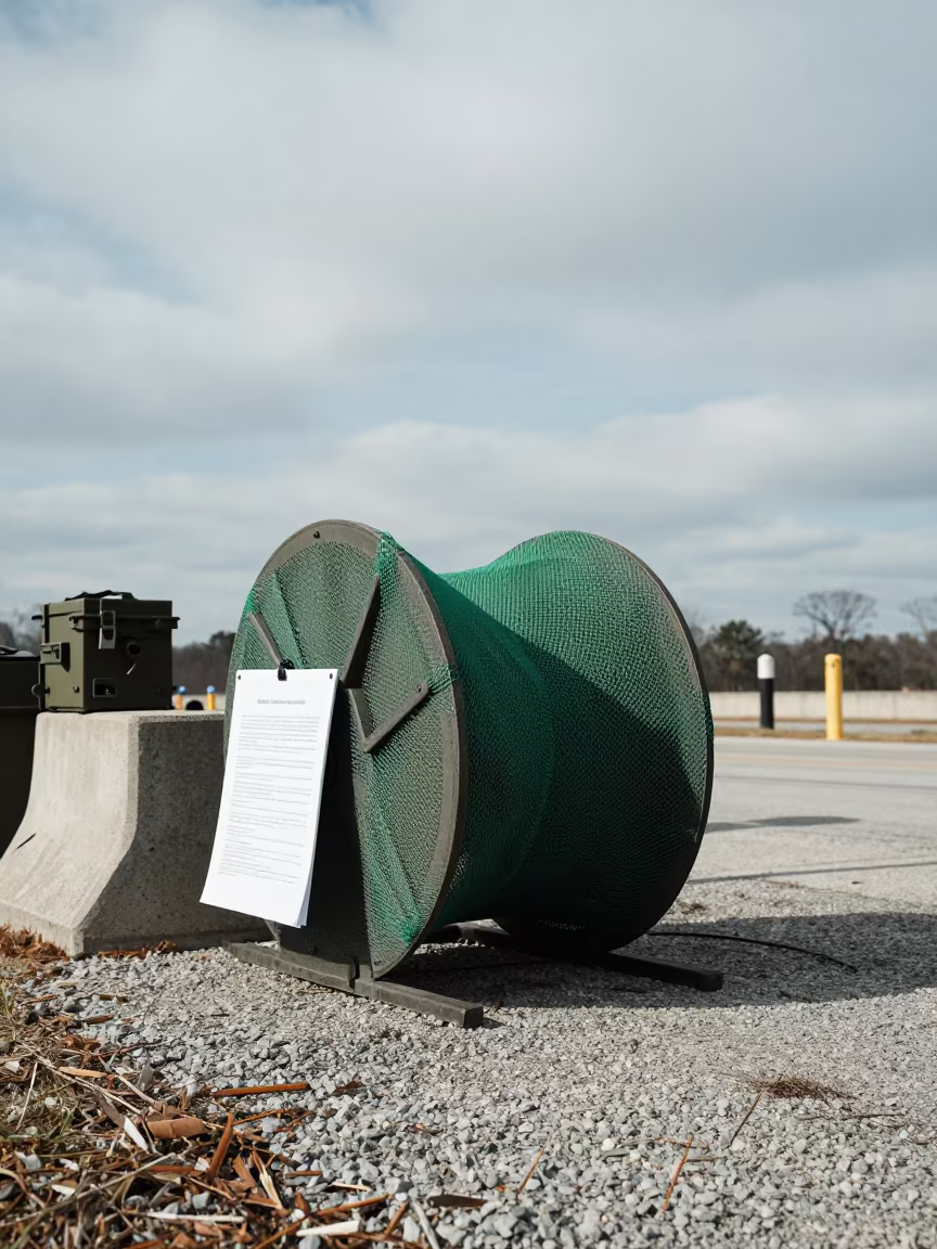 Military Shade Net Spool at Alabama Checkpoint in at a checkpoint lane in Alabama