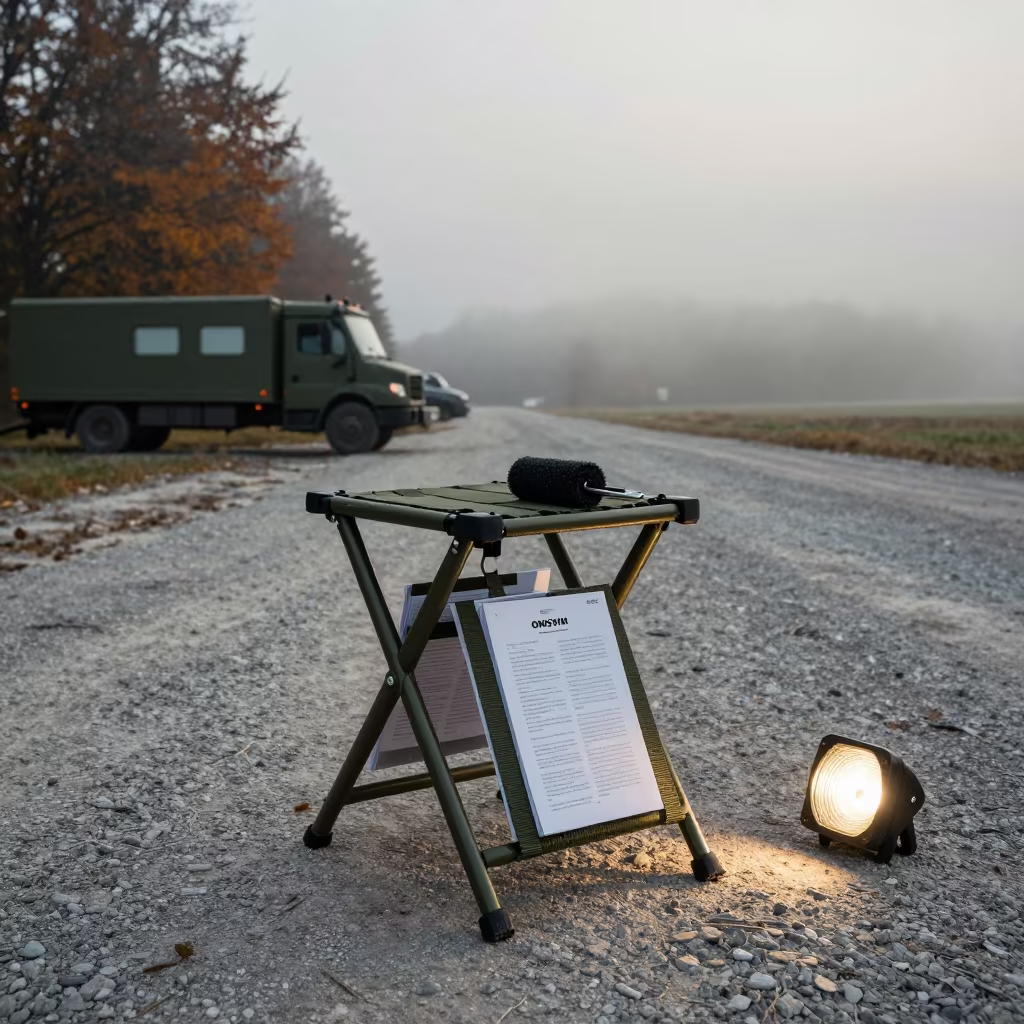 Military Stool Cart in Autumn Mist in beside a convoy halt on open ground in Slovenia