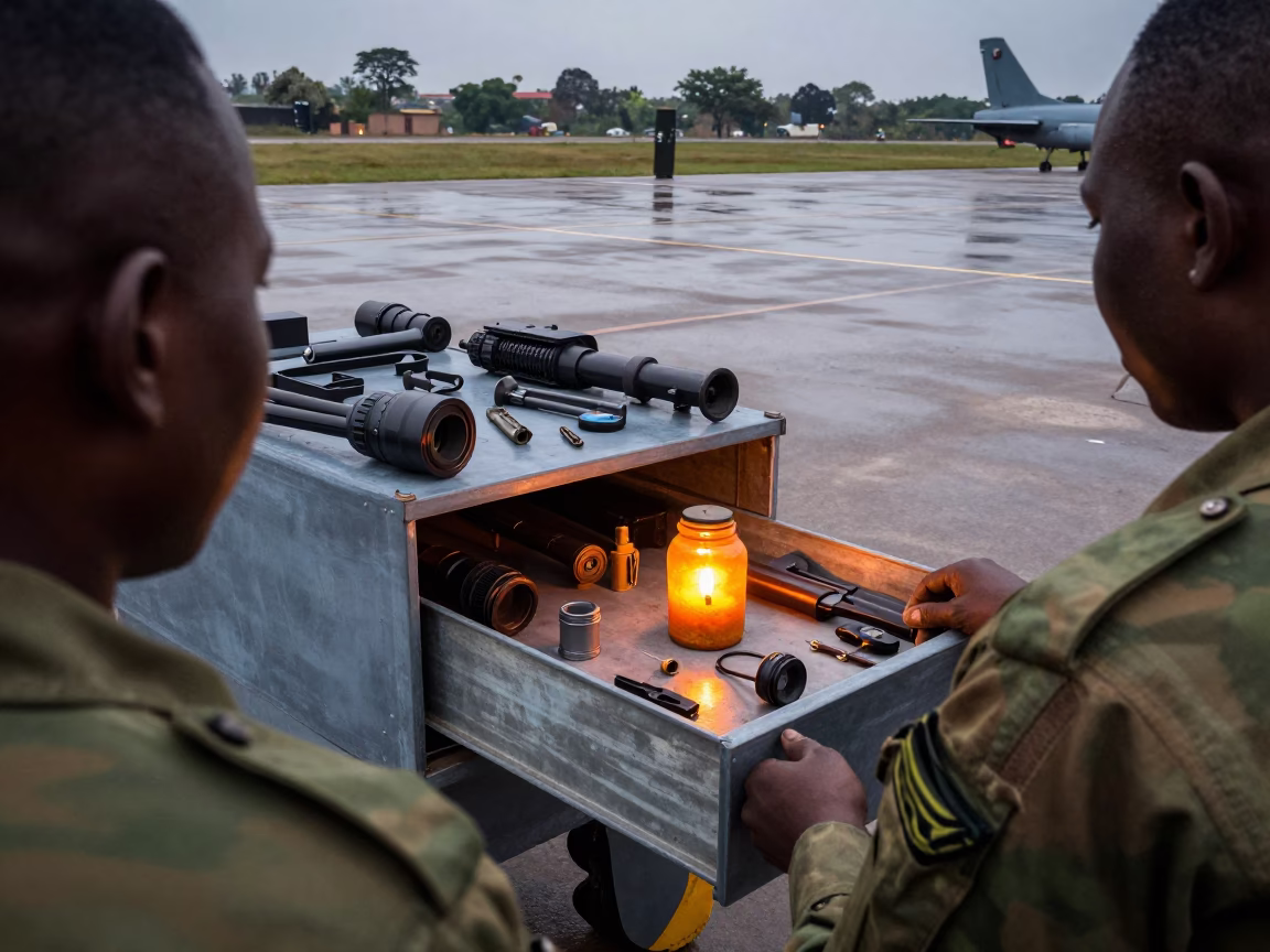 Military Supply Drawer Evening Light Kaduna in along an airbase flight line near Kaduna