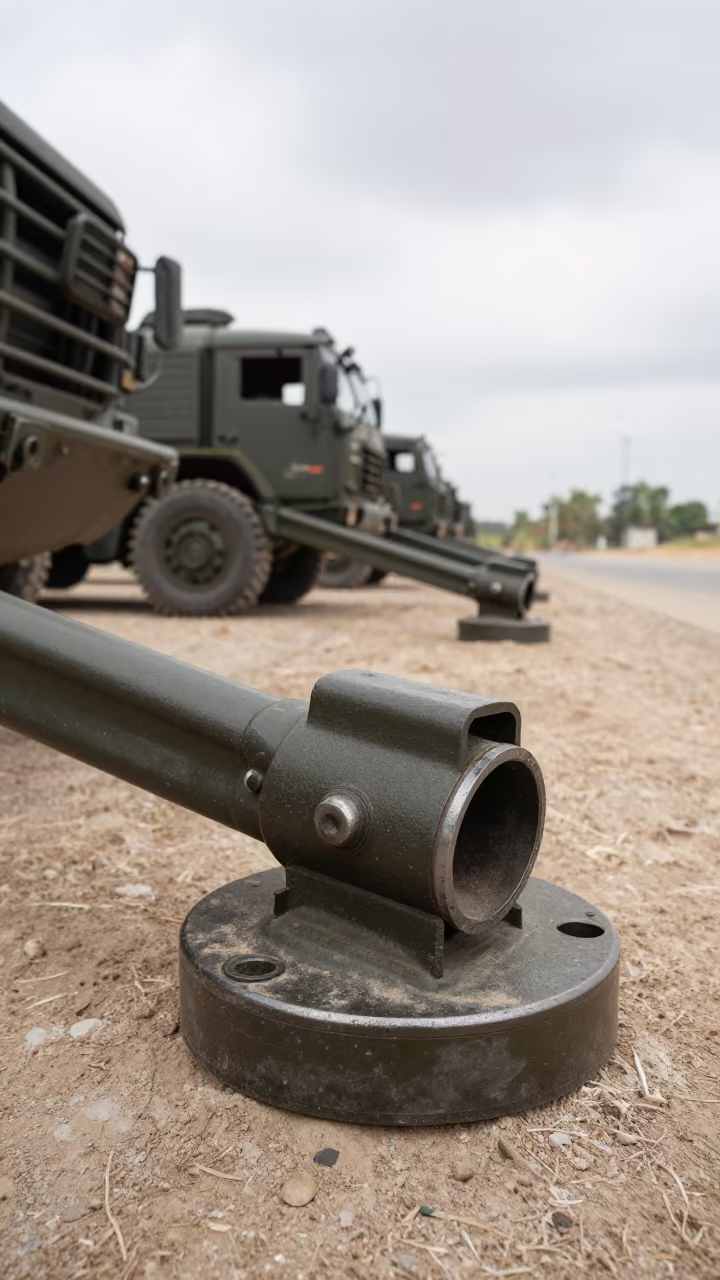 Military Towbar Pin Cup on Lahore Convoy Halt in beside a convoy halt on open ground in Lahore