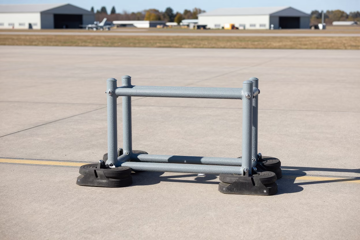 Military Wheel Chock Rack on Argentina Airbase in along an airbase flight line in Argentina