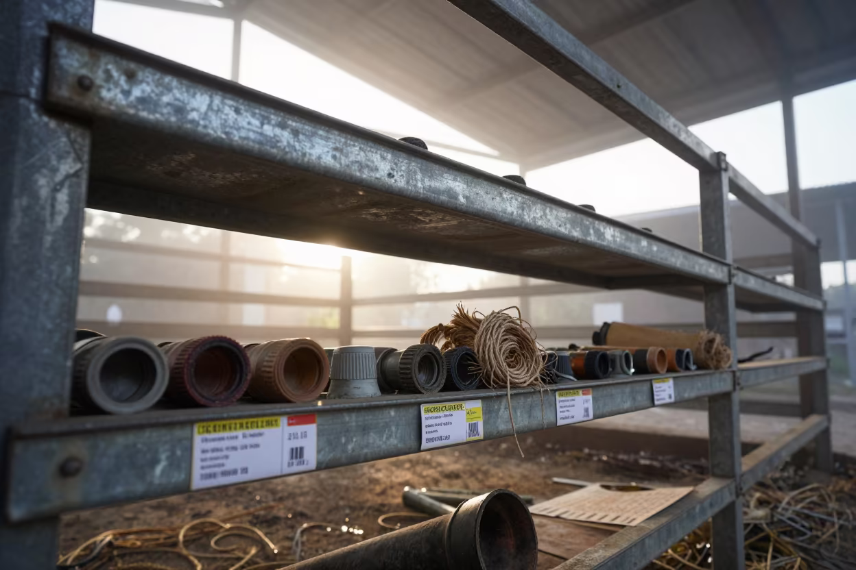 Milk House Hose Cap Shelf in Indonesian Ranch in inside a ranch corral in Indonesia