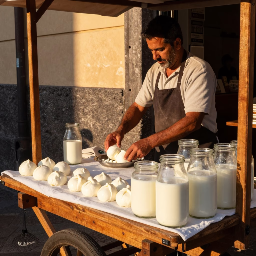 Milk Jars in Naples at Clear Late-afternoon Light in in Naples, Italy