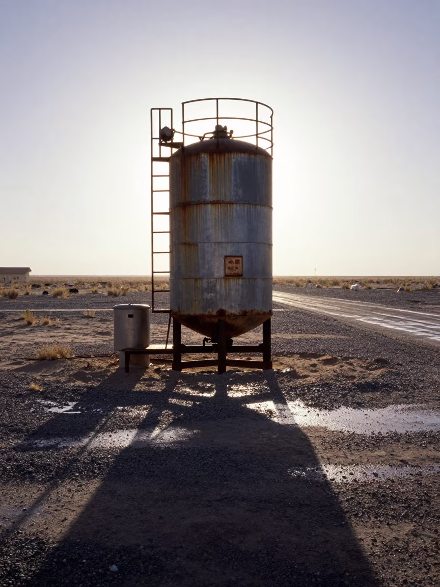 Milk Sample Station in Gobi Feedlot Drizzle in along a feedlot lane in the Gobi Desert