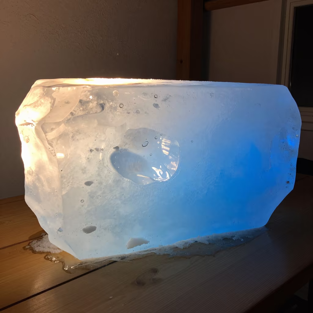 Milky to Sapphire Glacial Ice Study in Candlelight in near Kiruna