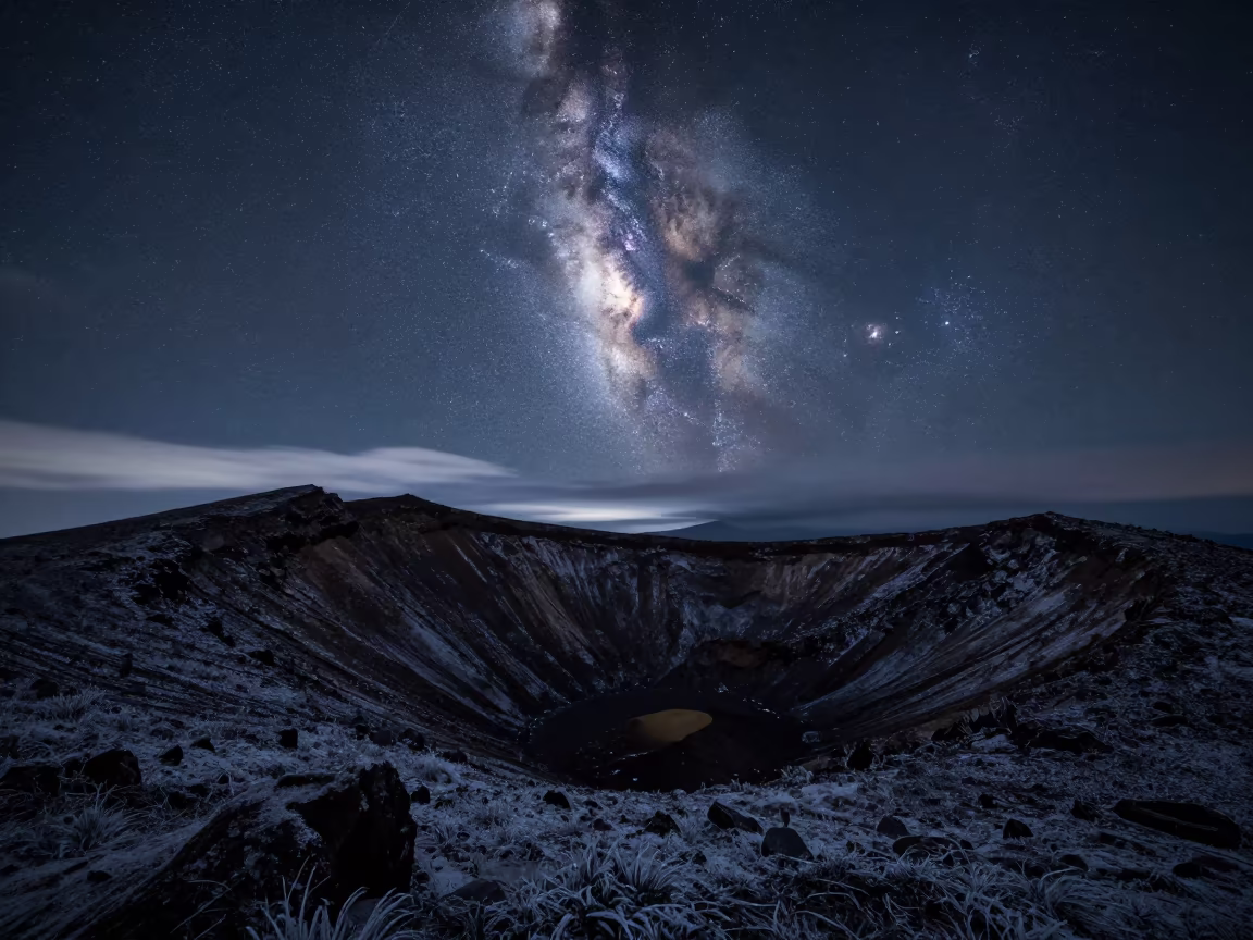 Milky Way Core Above Ecuadorian Volcanic Crater in from a frost-hushed ridgeline in Ecuador