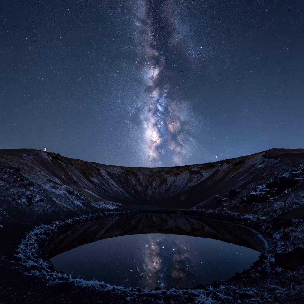 Milky Way Core Over Volcanic Crater Tbilisi in from a quiet alpine saddle near Tbilisi