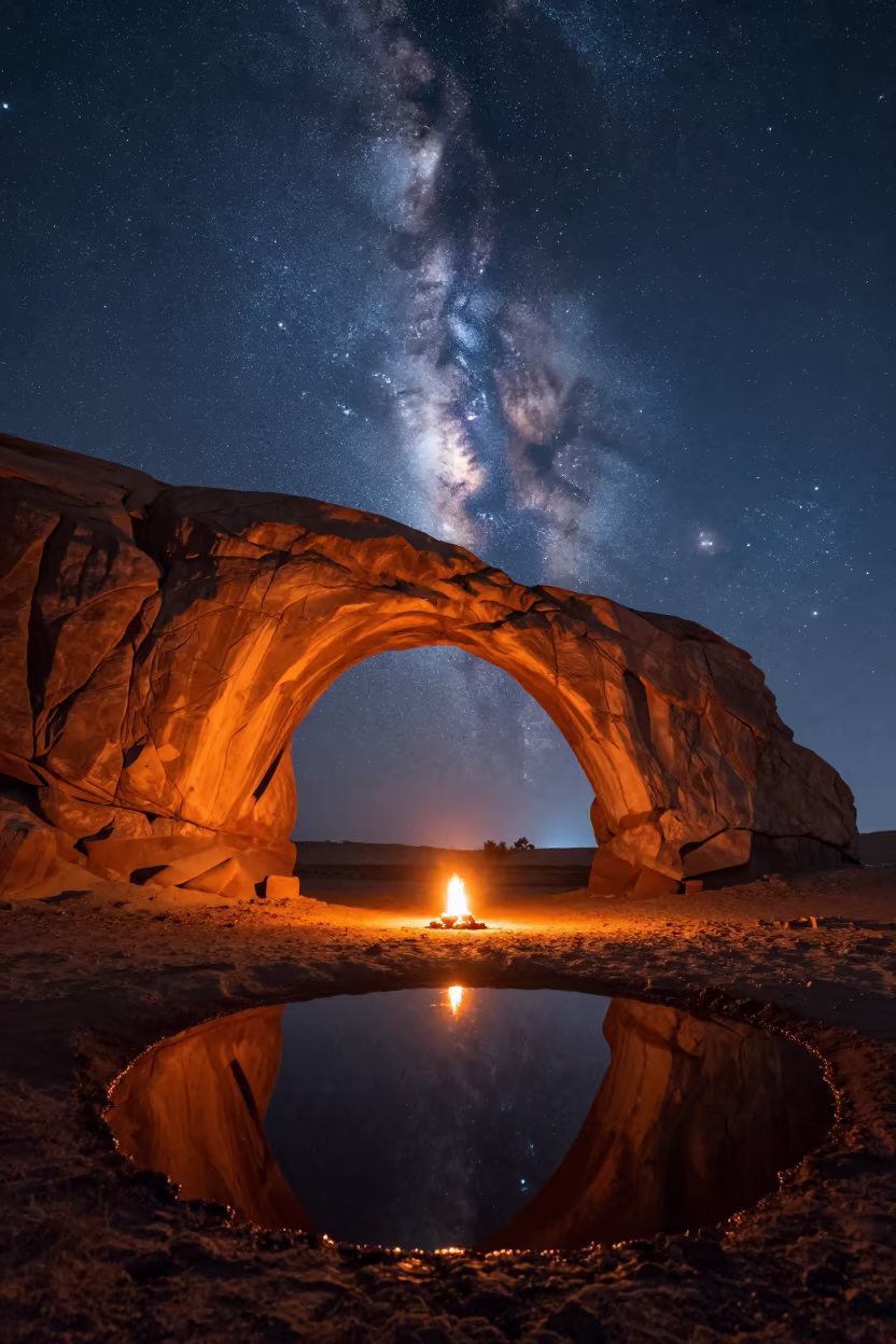 Milky Way arching over desert mesa near Cairo in near Cairo