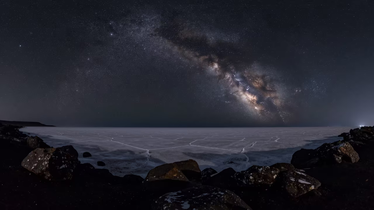 Milky Way Over Iceland Salt Flat Polar Night in beneath a dark-sky overlook in Iceland