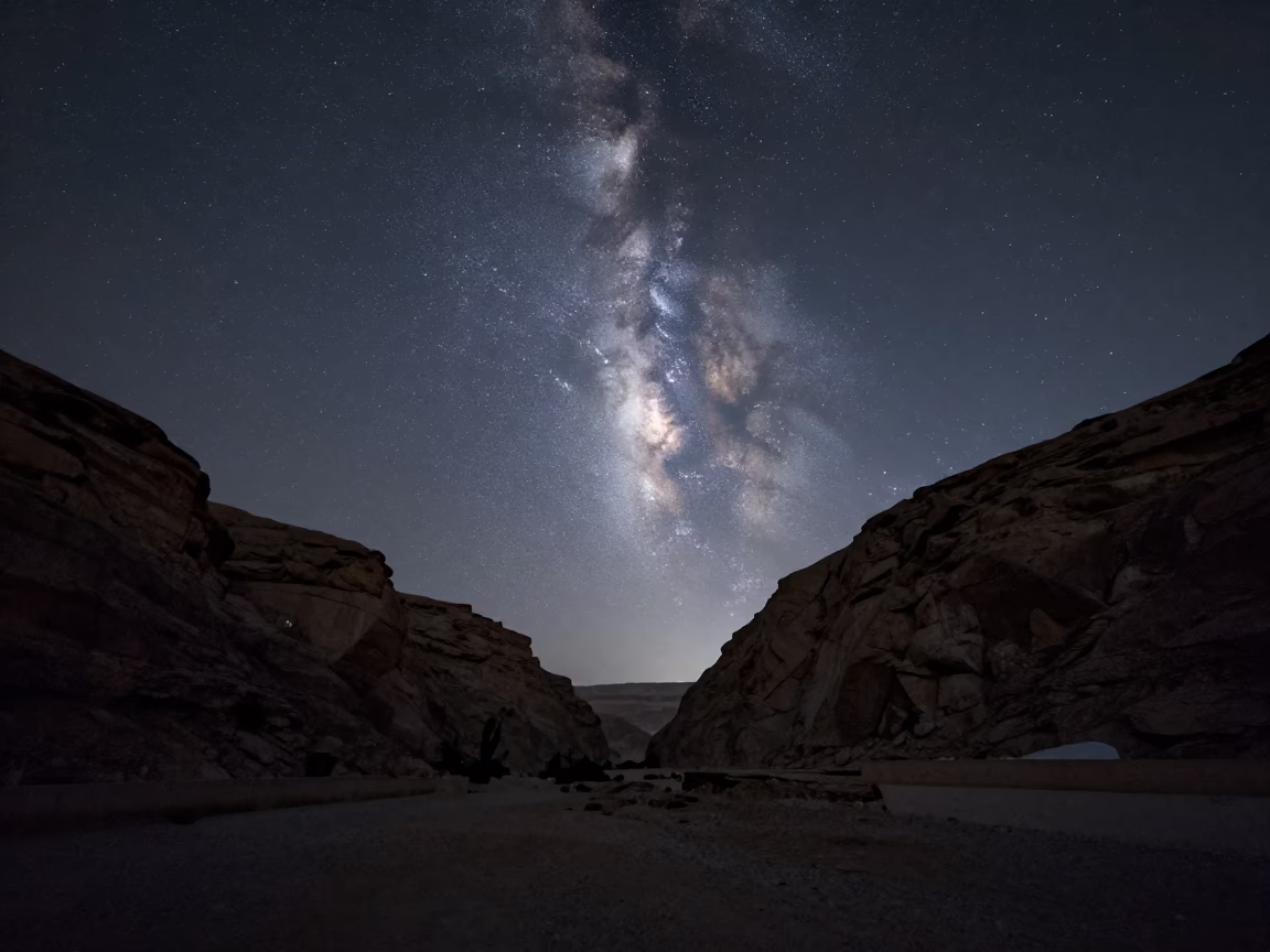 Milky Way Rising Above Jeddah Canyon Ridge in from a frost-hushed ridgeline near Jeddah